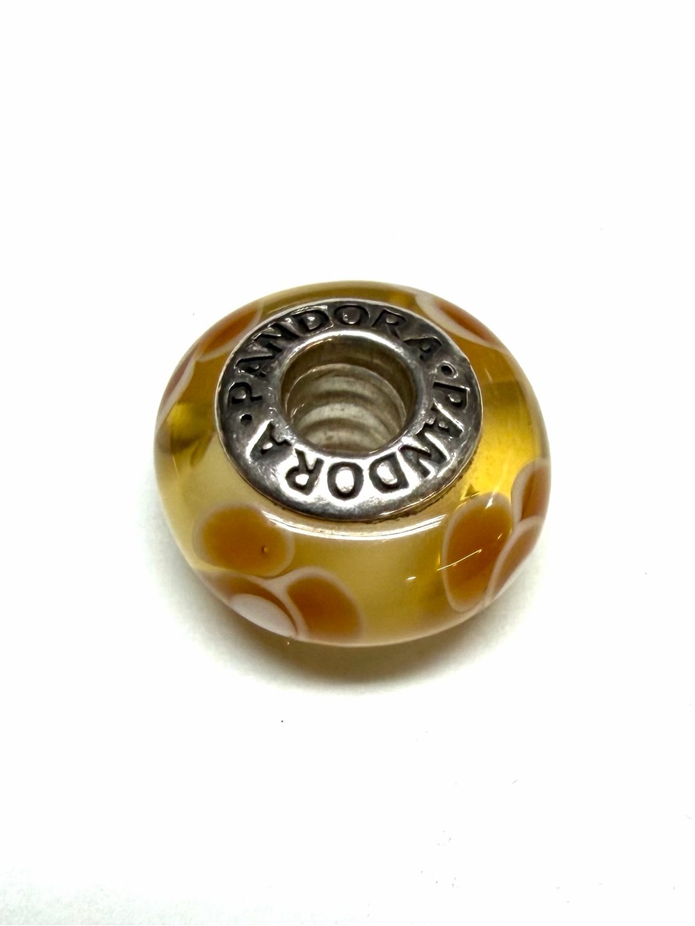 Pandora Sterling Silver Yellow Flowers Murano Glass Charm Bead 790645
